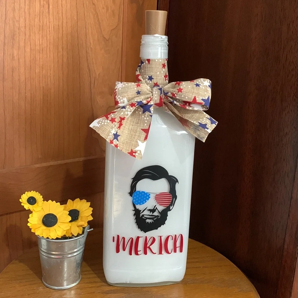 ''Merica' Lincoln Silhouette Patriotic Bottle Lantern